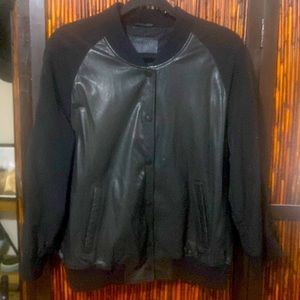 All Saints Leather Bomber Baseball Jacket Black Size 10